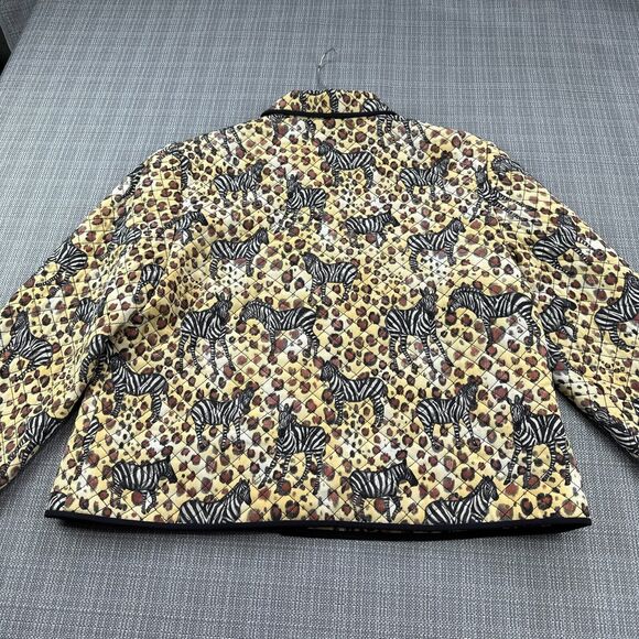 Safari Quited Jacket Womens 12 Button Up 100% Silk‎ Zebra Cheetah - Picture 5 of 8